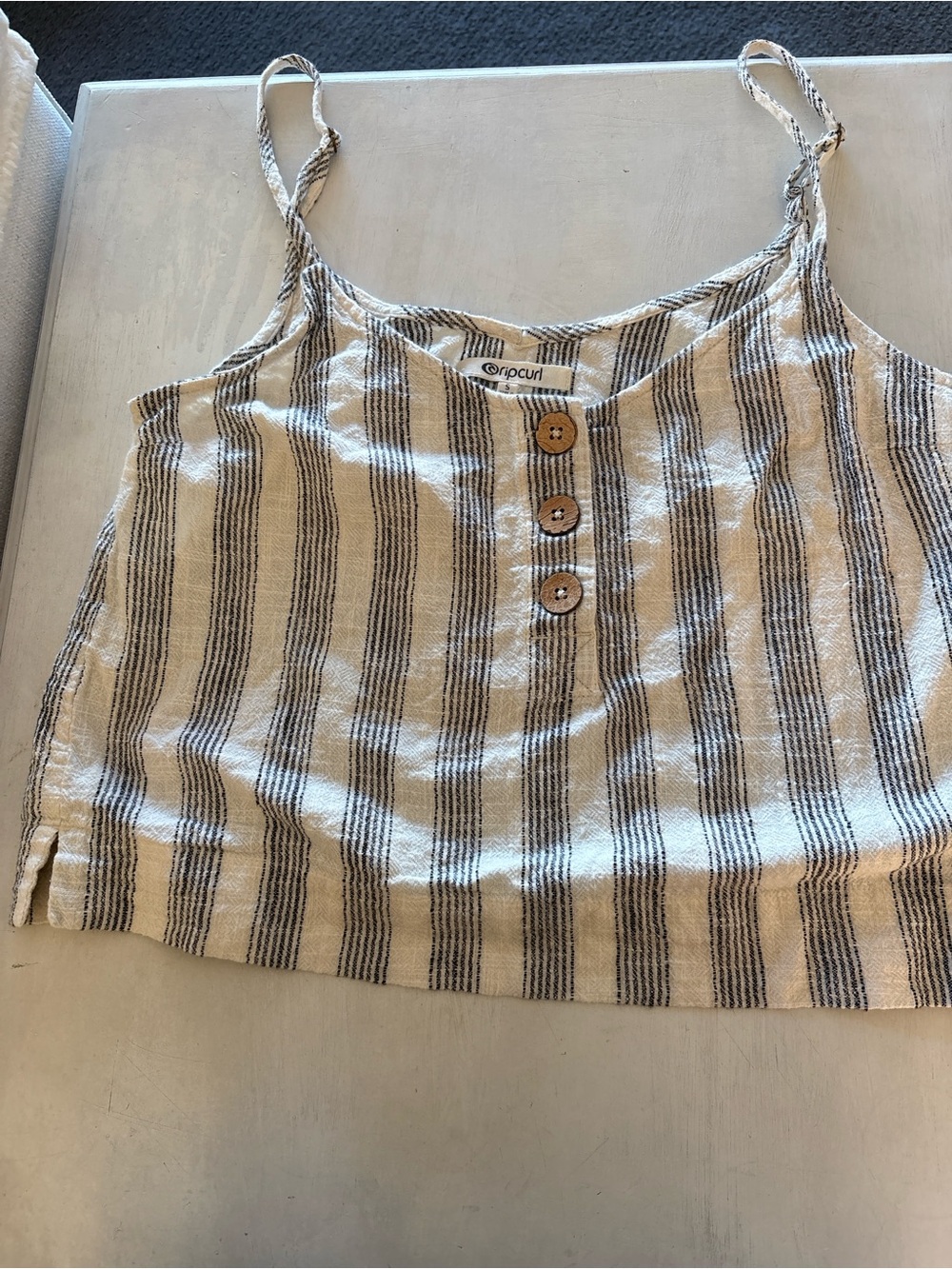 Rip Curl Cream and Black Striped Button-Front Crop Tank